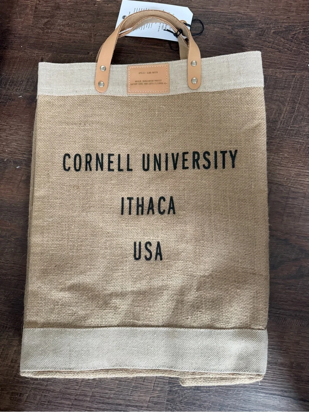 Apolis Global Citizen “Cornell University”  Burlap Tote with Leather Handles